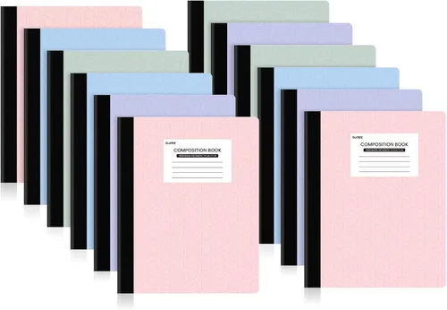 Vista 10 de Cuadernos de composición SUNEE - Papel con líneas anchas, paquete de 4 cuadernos de composición, 9 3/4" x 7 1/2", 80 hojas/160 páginas