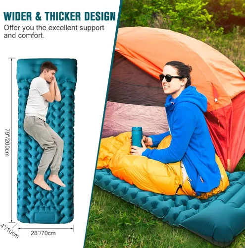 Vista 5 de Alfombrilla de dormir autoinflable para campamento, almohadilla de colchón de aire ultraligera conectable, 2 almohadillas anchas extra gruesas