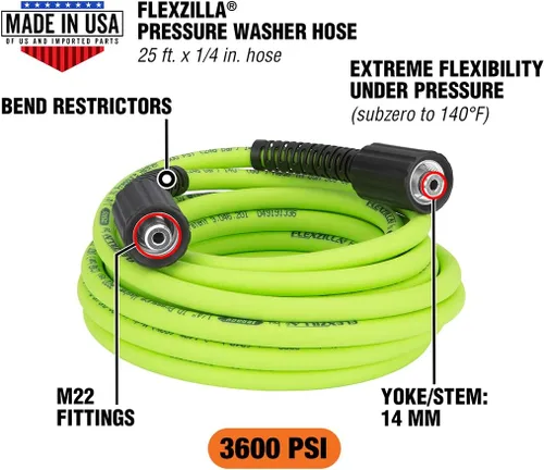 Vista 2 de Flexzilla HFZPW36425M-E 3600 PSI, manguera de lavado a presión de 25 pies, 1/4 pulgadas x 25 pies, ZillaGreen