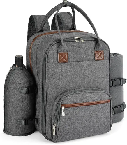 Vista 19 de apollo walker - Mochila para picnic para 2 personas con compartimento refrigerado, soporte desmontable para botella/vino, manta de forro polar Negro