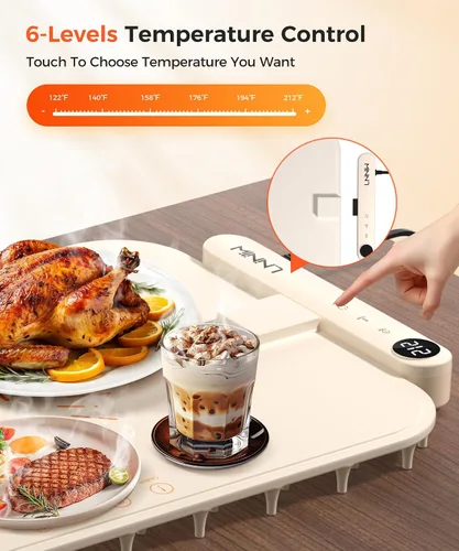 Vista 2 de Tapete impermeable para calentar alimentos, bandeja de calefacción eléctrica que cambia de color con control de temperatura de 6 niveles