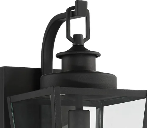 Vista 3 de Possini Euro Design Ackerly - Moderna lámpara de pared para exteriores, acero negro texturizado, paneles de vidrio transparente de 17 1/4 pulgadas