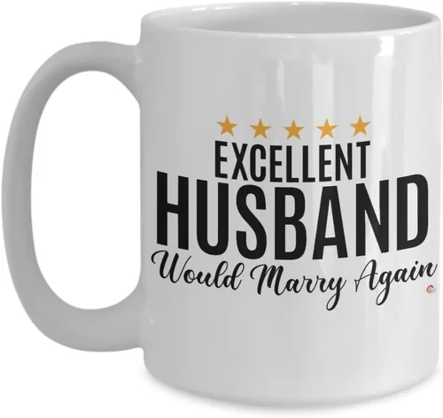 Vista 6 de ODDITEES Taza de café divertida con texto en inglés «Excellent Husband Would Marry Again», 11 onzas, color blanco