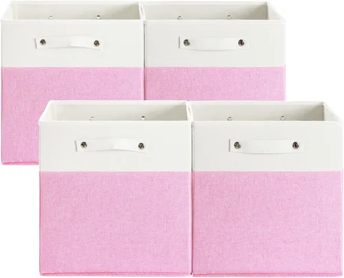 Vista 8 de FinishingBo Contenedores de almacenamiento de lino fino de 13 x 13 pulgadas con asas, cajas de cubo de tela, organizadores de cestas para estantes
