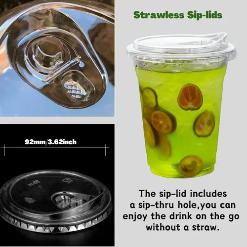Vista 3 de Artpreti Vasos de plástico transparente de 12 onzas con tapas sin popote, tazas de café de plástico desechables con tapas, tazas para café helado