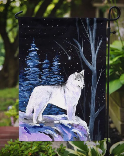 Vista 3 de Caroline's Treasures SS8400GF Bandera de jardín de Husky Siberiano con Noche Estrellada Bandera Decorativa para Patio Exterior Jardín, Jardín