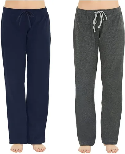Vista 11 de U2SKIIN Paquete de 2 pantalones de pijama para mujer, suaves, de algodón, cómodos, ligeros, para descansar, para dormir Negro/Gris Oscuro Mel.