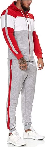 Vista 2 de lcepcy Conjunto de sudadera con capucha para hombre, 2 piezas, diseño de bloques de color, sudadera casual con bolsillos