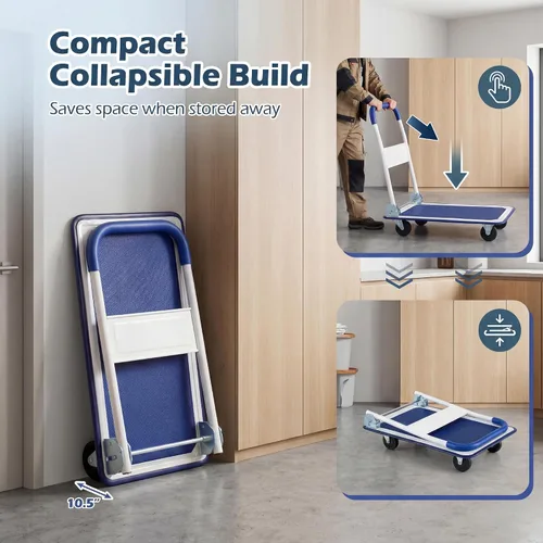 Vista 3 de Goplus Carro plegable de la plataforma 330LBS Rolling Flatbed Cart Hand Platform Truck Push Dolly para cargar