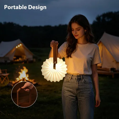 Vista 5 de Linterna plegable de estilo japonés, recargable de 1200 mAh, tiempo de funcionamiento de 4 a 6 horas, lámpara de mano y mesa 2 en 1, luz cálida