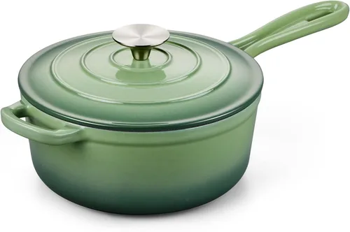 Vista 29 de Onader Sartén de hierro fundido esmaltado, cacerola pequeña de 1 cuarto de galón con tapa, olla de hierro fundido, horno holandés esmaltado, Blanco