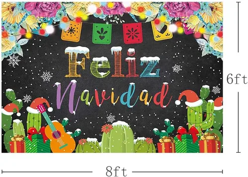 Vista 3 de MEHOFOND Telón de fondo de Feliz Navidad para fiesta, fiesta mexicana de Feliz Navidad, copo de nieve, fondo de fotografía, decoración de cactus