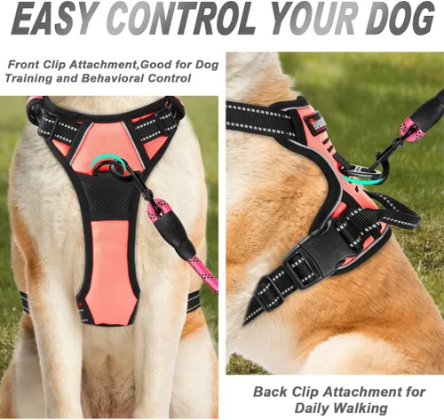 Vista 78 de BARKBAY - Arnés para perro sin tirones con clip frontal, material resistente y reflectante, asa de fácil control para pasear perros grandes