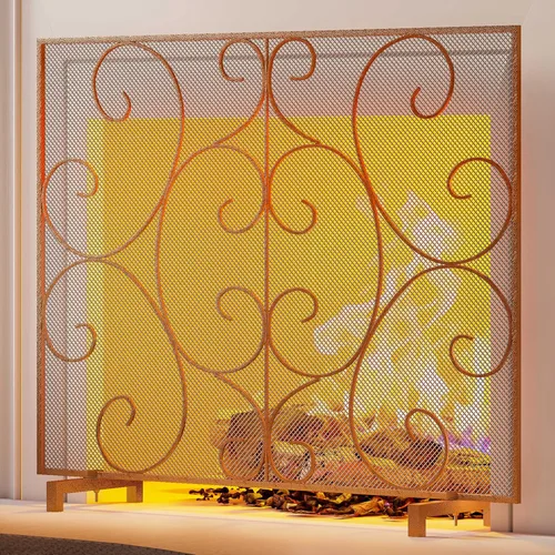 Vista 2 de Kingson Panel individual decorativo plano para chimenea, cubierta sola hecha a mano, malla de metal duradera, resistente al calor, malla de Bronce