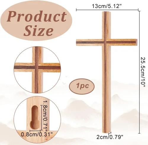 Vista 2 de NBEADS Cruz de pared de madera, cruz de nogal hecha a mano de 10 x 5 pulgadas, adorno colgante de iglesia cristiana, cruz de madera santa