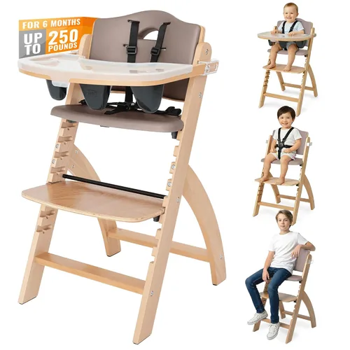 Vista 18 de Silla alta de madera Abiie Beyond Junior con bandeja - Trona ajustable y convertible para bebés y niños pequeños - De 6 meses a 113 kg - Resistente