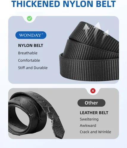 Vista 3 de WONDAY Paquete de 2 cinturones de trinquete para hombre, cinturones de nailon con hebilla de liberación rápida para golf, trabajo, uso táctico casual
