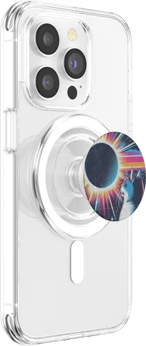 Vista 3 de Cat Solar Eclipse - Synthwave Retro Poster Style PopSockets MagSafe PopGrip for iPhone