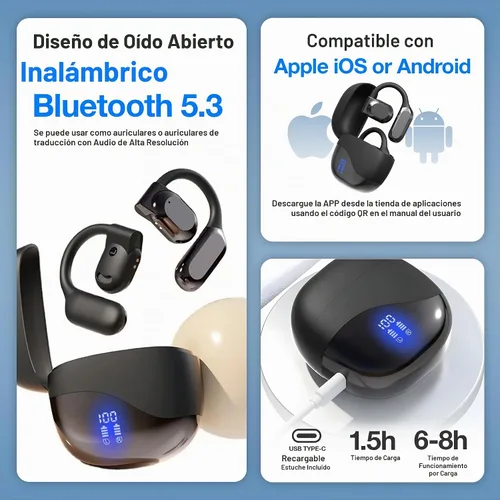 Vista 3 de Vital Traducción Auriculares Traductor de Lenguaje en Tiempo Real Auriculares Bluetooth