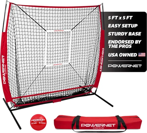 Vista 10 de PowerNet Baseball Net Bundle, 5x5 Travel Net With Softball Accessories for Hitting, Pitching, Training Equipment, Weighted Ball, Tee