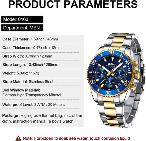 Vista 7 de BIDEN Relojes para hombre, cronógrafo, acero inoxidable, impermeable, fecha, analógico, de cuarzo, relojes de pulsera para hombres