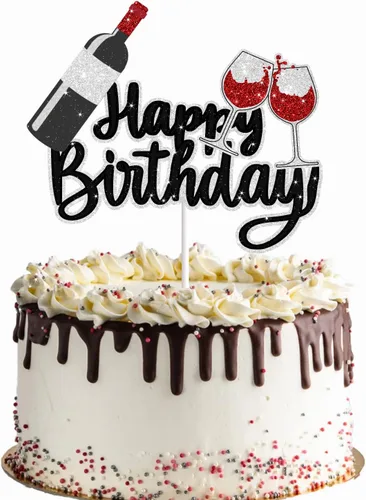 Vista 2 de Decoración para tartas de vino tinto para hombres y mujeres, decoración de tartas, decoración de fiesta de vino para cumpleaños 40, 50, 60