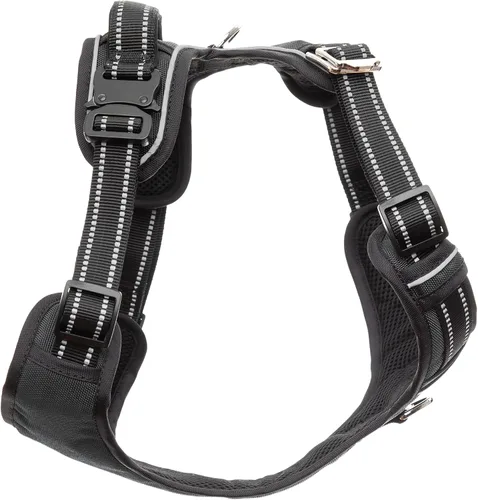 Vista 5 de Chaleco/arnés de cobertura completa ajustable de alta calidad para perros grandes (50-90 libras), clips de metal, mango acolchado, 2 clips