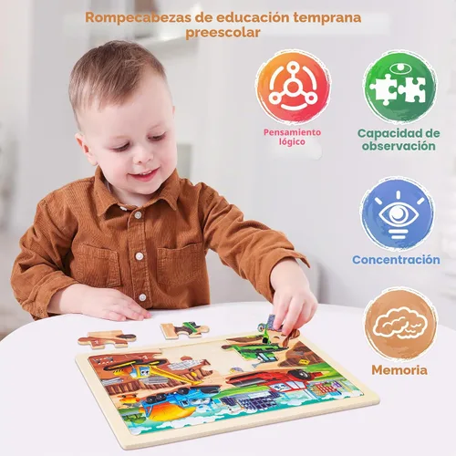 Vista 6 de SYNARRY - Rompecabezas grandes de madera para niños de 4 a 6 años Monster Truck Puzzles for Kids Ages 3-5, Birthday Gifts for Boys & Girls