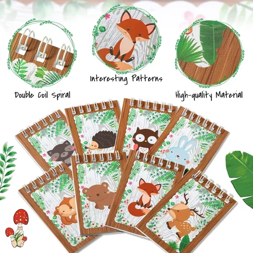 Vista 3 de Clabby Mini cuadernos de 32 piezas para niños, recuerdos de fiesta en el bosque, animales del bosque, animales del bosque, cuaderno en espiral
