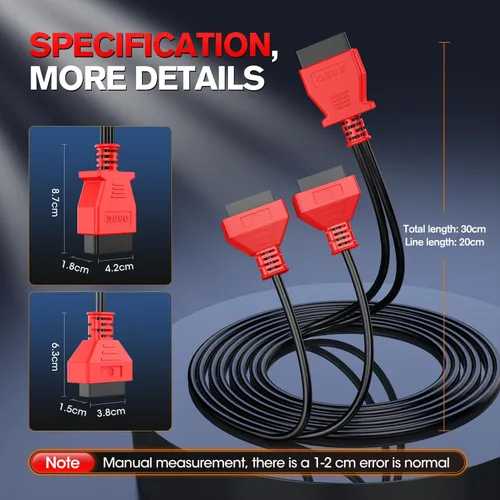 Vista 6 de Autel Divisor OBD2 original de 16 pines OBD II, 1 adaptador de cable de extensión macho a 2 hembras, cable de extensión OBDII (1 pie/11.8 in)