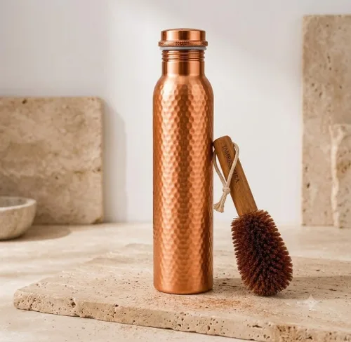 Vista 2 de Pure Copper Water Bottle 34 Oz Hammered Drinking Water Bottle with Leak-Proof Lid BPA-Free Reusable Copper Flask Carry Bag & Cleaning Brush