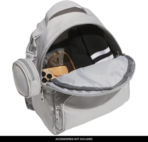 Vista 3 de adidas Mini mochila imprescindible, tamaño pequeño para festivales y viajes, Gris dosBlancoPlata Metálico, Mini mochila imprescindible