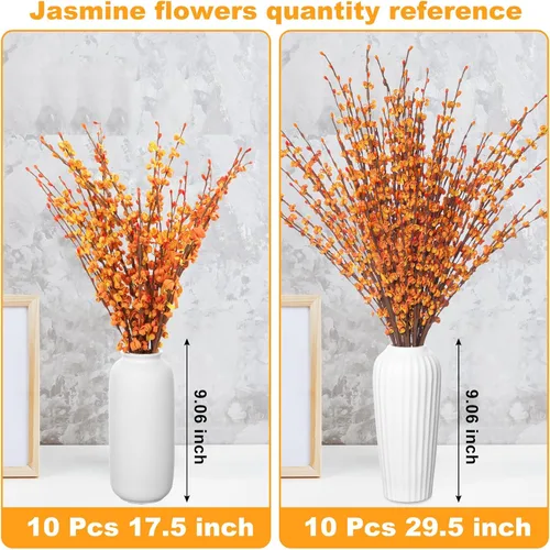Vista 3 de Wootkey 10 piezas de flores artificiales de jazmín de tallo largo, color naranja quemado, jazmín otoñal, tallos florales de otoño para ramos