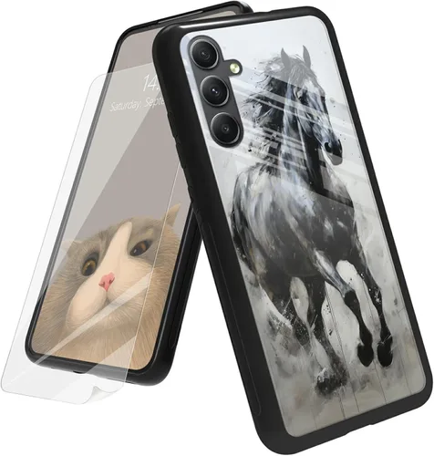 Vista 111 de Funda para Samsung Galaxy A12 5G con protector de pantalla, parte trasera de vidrio templado + TPU de silicona suave que absorbe los golpes