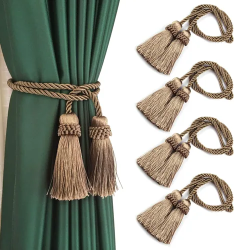 Vista 20 de Sujetadores de Cortina Hechos a Mano Decorativos Alzapaños de Cortina con Cuerda y Borla (Beige, 2P)
