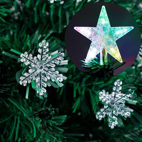 Vista 5 de Juegoal Árbol de Navidad Artificial Verde Preiluminado de 3 pies, Mini Árboles de Navidad de Mesa de Fibra Óptica Iluminada con Luces que Cambian