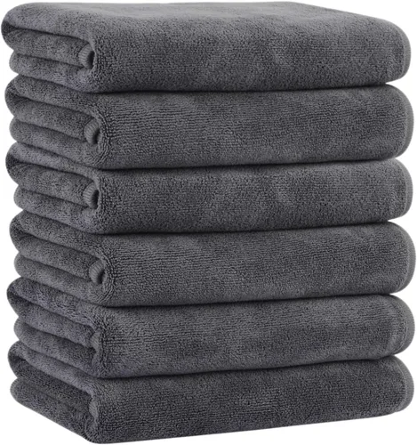 Vista 9 de KinHwa Toallas de mano de microfibra para baño, toallas faciales suaves y absorbentes, para baño, spa, gimnasio, 16 x 30 pulgadas, paquete de 2 Gris