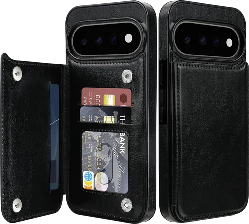Vista 8 de Bizzib para Google Pixel 6A Funda de cuero tipo cartera con tarjetero, cubierta tipo libro con pata de pie, cierre magnético, funda protectora a