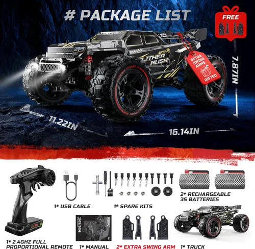 Vista 4 de DEERC 209E 1:10 Camión de control remoto rápido sin escobillas RC para adultos y niños, velocidad alta de más de 37 mph, 4WD todo terreno con 2