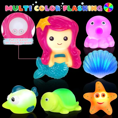 Vista 2 de Juguetes de baño iluminados para niños pequeños, niñas y bebés, juguetes de baño brillantes sin agujeros con libro de baño y organizador, juguetes