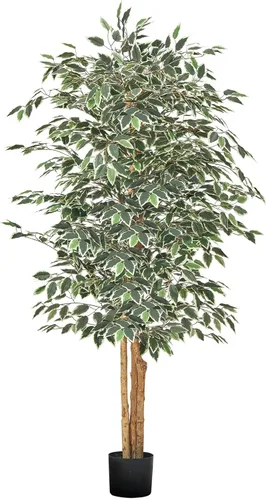 Vista 11 de VEVOR Árbol de ficus artificial de 5 pies con maceta negra, planta alta de ficus sintético con tronco de madera natural y hojas verdes realistas