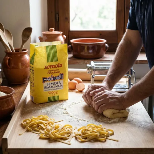 Vista 4 de POLSELLI Harina de sémola italiana, 11 libras (5 kg), Sémola molida fina Rimachinata para pasta fresca, pan, trigo duro, Producto de Italia, Fine