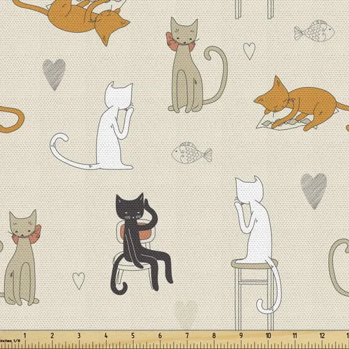 Vista 31 de Lunarable Tela de animales de The Yard, caras de gato y perro, mejores amigos, Bulldog Beagle, Labrador, Calico Kitty impresión, tela de satén