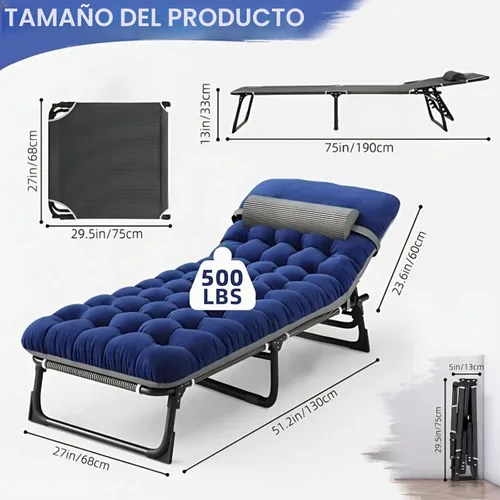 Vista 2 de Folding Camping Cot for Adults,Adjustable Sleeping Cot with Mattress
