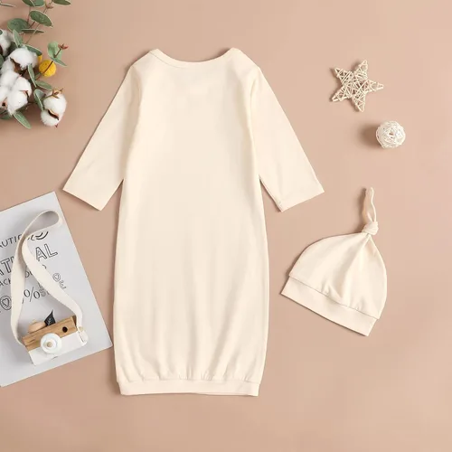 Vista 6 de Conjunto de regalo para bebé recién nacido, camisón de manga larga a rayas Crema