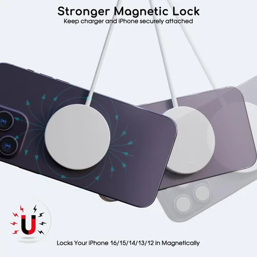 Vista 12 de Cargador inalámbrico magnético para iPhone, 2 paquetes de 6 pies [Certificado Apple MFi] Cable de cargador Mag-Safe magnético inalámbrico con bloque