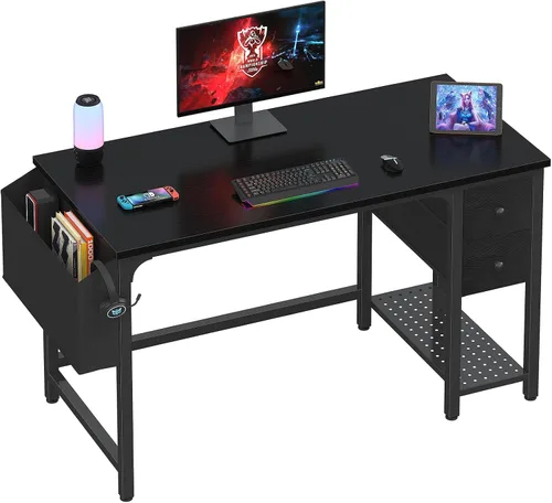 Vista 8 de Lufeiya Escritorio para computadora con cajones de tela, escritorio de juegos reversible de 40 pulgadas para espacios pequeños, oficina en casa