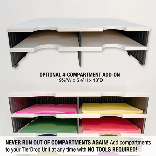 Vista 5 de Ultimate Office Organizador de bandeja de cartas de escritorio con base de almacenamiento elevadora, unidad de 4 compartimentos