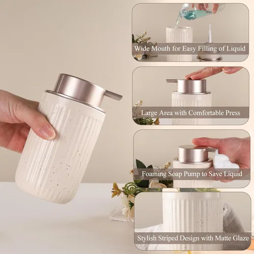 Vista 2 de BosilunLife Dispensador de Jabón de Manos de Espuma - Dispensador de Jabón de Espuma de Cerámica para Baño de 12 oz Dispensador de Jabón Líquido