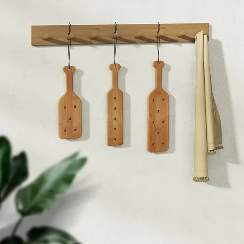 Vista 7 de Paleta de bambú de 12 pulgadas con agujeros, paleta de madera sin terminar, 1 paquete Tamaño: 12 x 4 x 0.6 pulgadas, bambú grueso con orificios